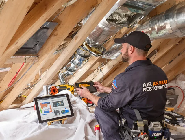 Hanover Air Duct Cleaning technician performing precise duct repair work in Hanover