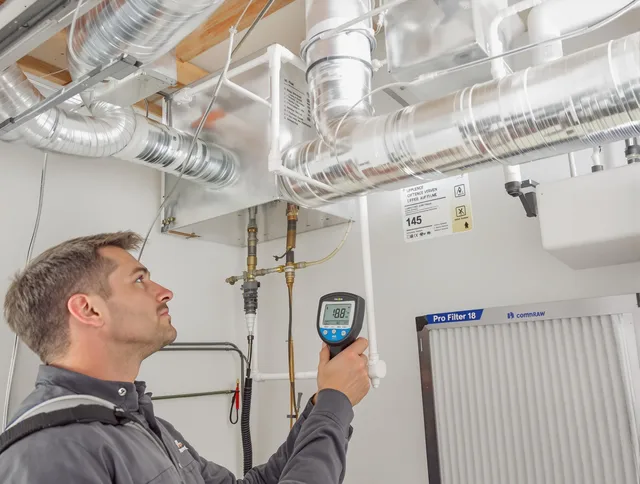 Hanover Air Duct Cleaning expert conducting detailed filter system inspection using diagnostic tools in Hanover